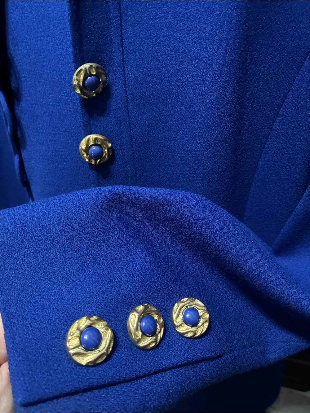 Vintage Herbert Grossman Cynthia Sobel Wool Skirt Suit Blue Size 6 USA